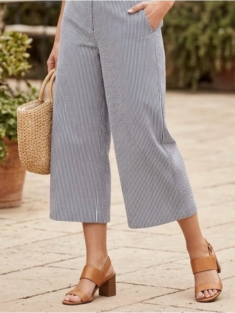 Counterparts Navy and White Pinstripe Cropped Wide-Leg Pants